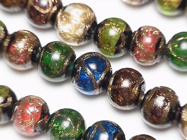 [Video] Lampwork Beads Round 10mm Gold Line Carved [Multi-color] half or 1strand beads (aprx.10inch/26cm)