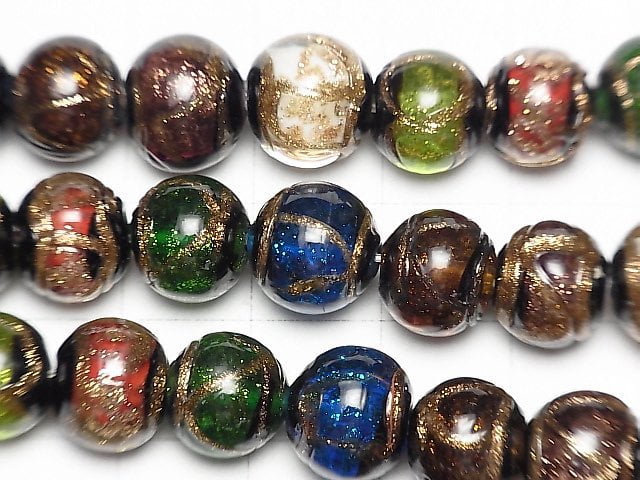 [Video] Lampwork Beads Round 10mm Gold Line Carved [Multi-color] half or 1strand beads (aprx.10inch/26cm)