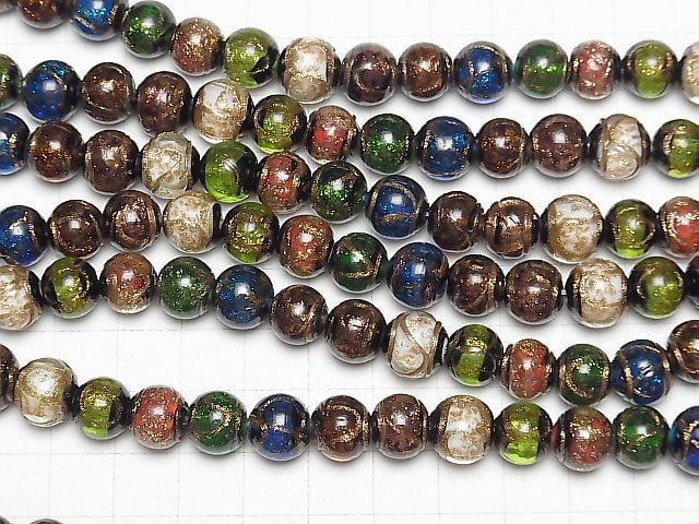 [Video] Lampwork Beads Round 10mm Gold Line Carved [Multi-color] half or 1strand beads (aprx.10inch/26cm)