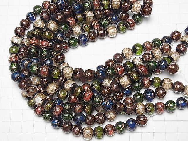 [Video] Lampwork Beads Round 10mm Gold Line Carved [Multi-color] half or 1strand beads (aprx.10inch/26cm)