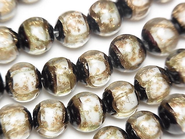 [Video] Lampwork Beads Round 10mm Gold Line Carved [White] half or 1strand beads (aprx.10inch/25cm)