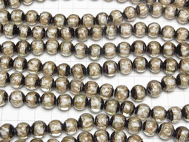 [Video] Lampwork Beads Round 10mm Gold Line Carved [White] half or 1strand beads (aprx.10inch/25cm)