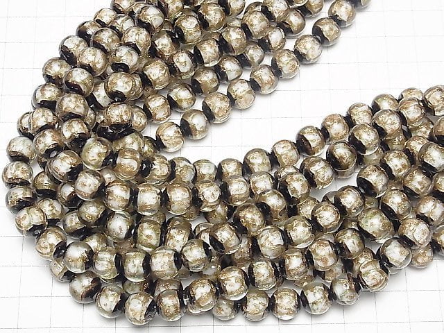 [Video] Lampwork Beads Round 10mm Gold Line Carved [White] half or 1strand beads (aprx.10inch/25cm)