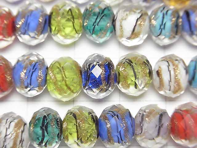 [Video]Lampwork Beads Faceted Button Roundel 10x10x7mm Gold Line Carved [Multicolor] half or 1strand beads (aprx.14inch/35cm)