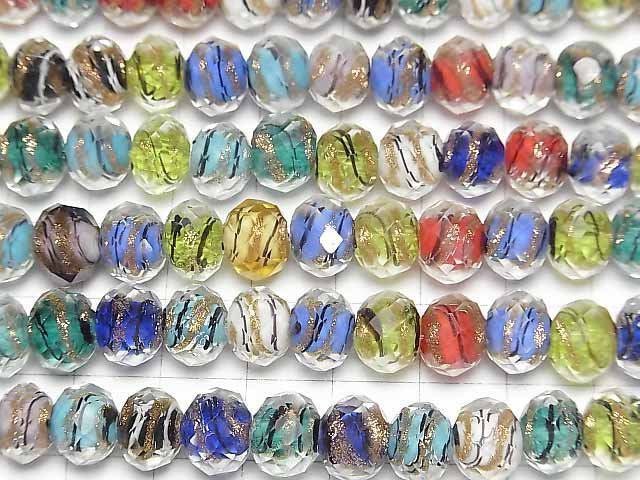 [Video]Lampwork Beads Faceted Button Rondelle 10x10x7mm Gold Line Carved [Multicolor] half or 1strand beads (aprx.14inch/35cm)