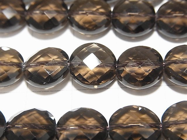 High Quality!  Smoky Quartz AAA Faceted Coin 10x10x6mm 1/4 or 1strand beads (aprx.15inch/38cm)