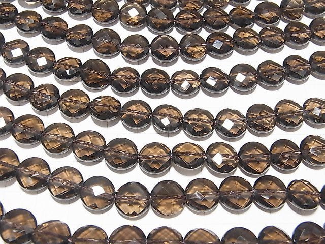 High Quality!  Smoky Quartz AAA Faceted Coin 10x10x6mm 1/4 or 1strand beads (aprx.15inch/38cm)