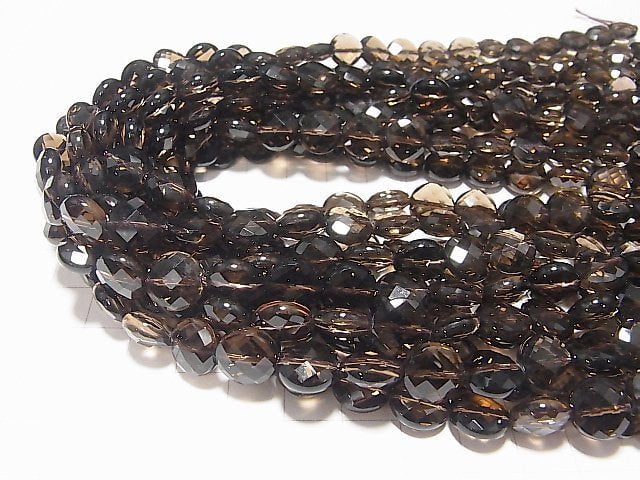 High Quality!  Smoky Quartz AAA Faceted Coin 10x10x6mm 1/4 or 1strand beads (aprx.15inch/38cm)