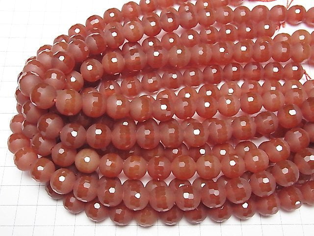 [Video]Frosted Red Agate Partially Faceted Round 12mm half or 1strand beads (aprx.15inch/36cm)