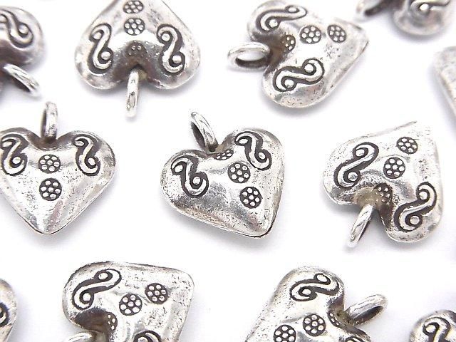 Karen Silver Patterned Heart Motif Charm 14x12x6mm 1pc