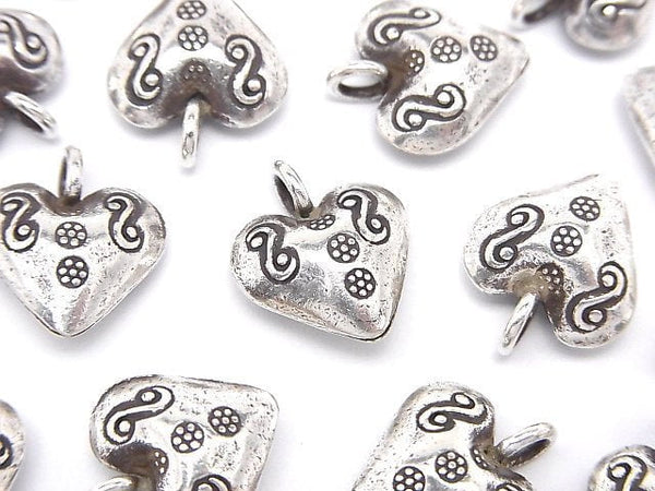 Karen Silver Patterned Heart Motif Charm 15x12x6mm 1pc