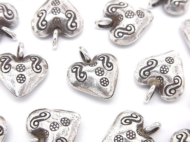 Karen Silver Patterned Heart Motif Charm 15x12x6mm 1pc