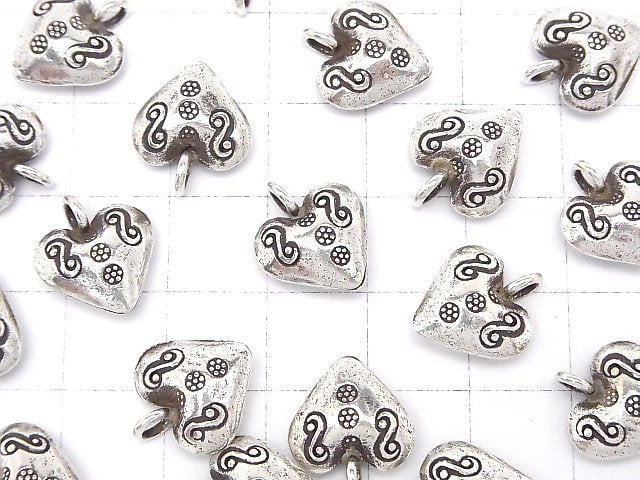 Karen Silver Patterned Heart Motif Charm 15x12x6mm 1pc