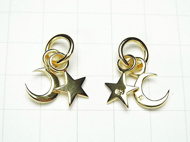 Silver925 Star & New Moon Charm 18KGP 1pc