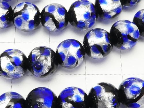 Lampwork Beads Round 8mm [Blue x Silver] 1/4 or 1strand beads (aprx.15inch/36cm)