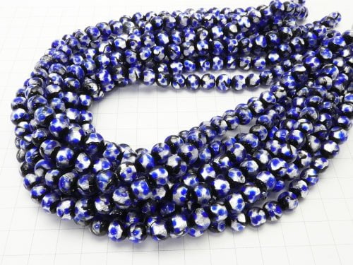 Lampwork Beads Round 8mm [Blue x Silver] 1/4 or 1strand beads (aprx.15inch/36cm)