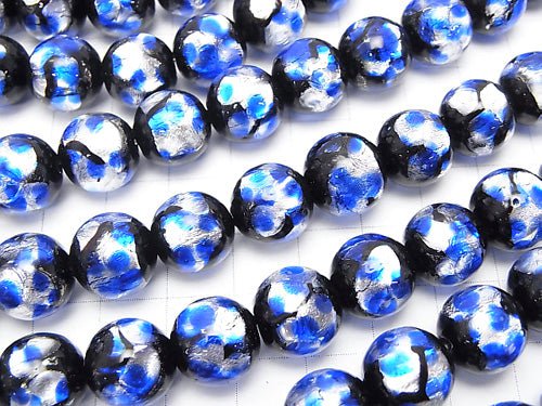 Lampwork Beads Round 12mm [Blue x Silver] 1/4 or 1strand beads (aprx.14inch/35cm)