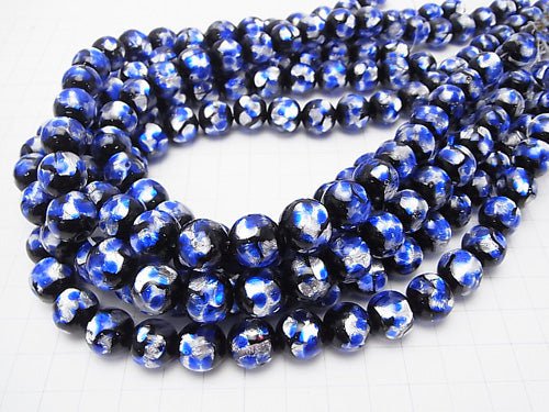 Lampwork Beads Round 12mm [Blue x Silver] 1/4 or 1strand beads (aprx.14inch/35cm)