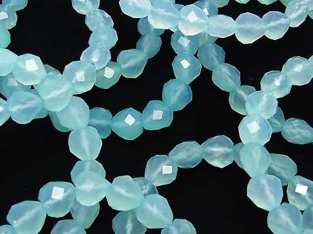 [Video] High Quality! Sea Blue Chalcedony AAA Vertical Hole Heart cut 9x9x7mm 1strand (Bracelet)