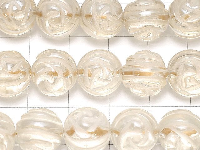 Champagne color quartz Round Rose Cut 12mm half or 1strand beads (aprx.15inch / 36cm)