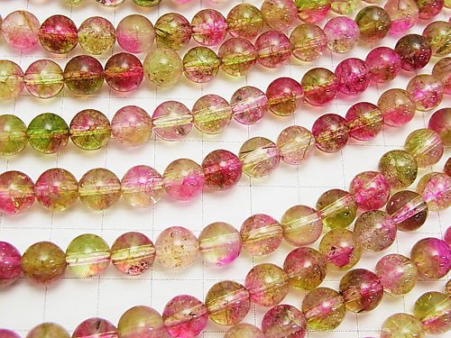 [Video] Water melon crystal Round 8mm half or 1strand beads (aprx.15inch / 38cm)