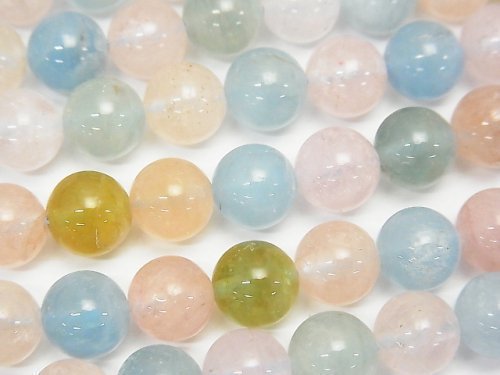 Beryl Mix (Multi Color Aquamarine) AA ++ Round 8 mm half or 1 strand (aprx.15 inch / 38 cm)