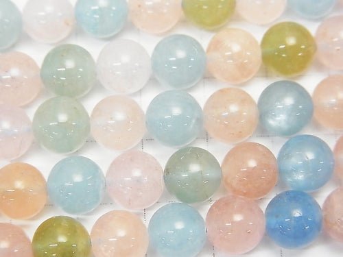 Beryl Mix (Multi Color Aquamarine) AA ++ Round 8 mm half or 1 strand (aprx.15 inch / 38 cm)