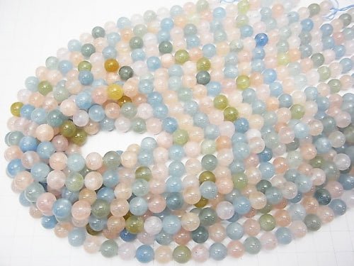 Beryl Mix (Multi Color Aquamarine) AA ++ Round 8 mm half or 1 strand (aprx.15 inch / 38 cm)