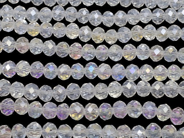 Glass Beads Faceted Button Rondelle 6 x 6 x 4 mm Silver - Crystal AB 1strand beads (aprx.16 inch / 39 cm)