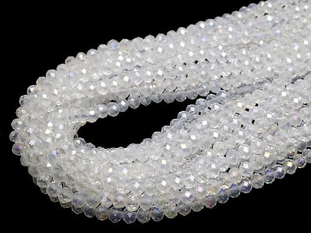 Glass Beads Faceted Button Roundel 6 x 6 x 4 mm Silver - Crystal AB 1strand beads (aprx.16 inch / 39 cm)