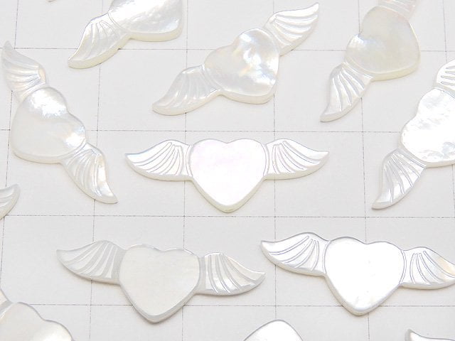 [Video] High Quality White Shell Angel Wing with Heart 24x8mm [Drilled Hole ] 3pcs