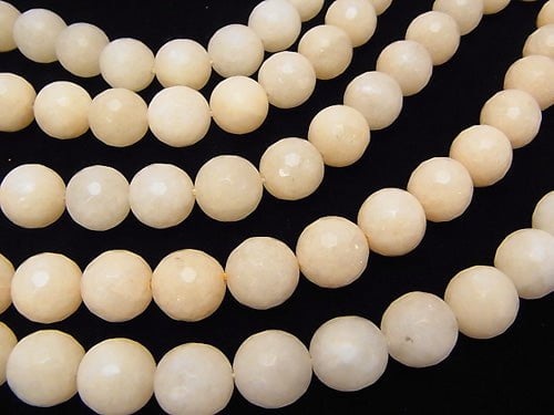 1strand $6.79! Milky beige color Jade 128 Faceted Round 12 mm 1strand beads (aprx.15 inch / 36 cm)