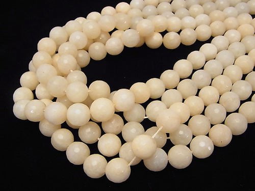 1strand $6.79! Milky beige color Jade 128 Faceted Round 12 mm 1strand beads (aprx.15 inch / 36 cm)