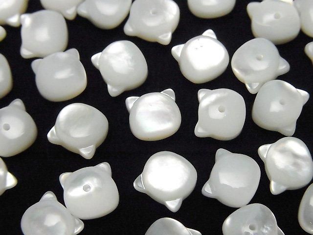 [Video] White Shell (Silver-lip Oyster) AAA Cat Motif 7x6mm [Half Drilled Hole (Back)] 1pc