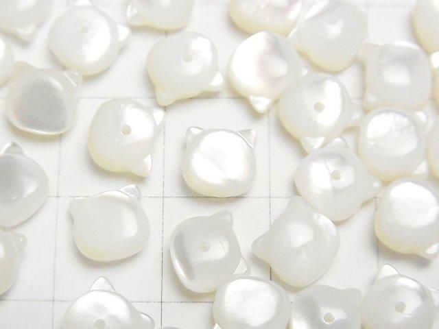 [Video] White Shell (Silver-lip Oyster) AAA Cat Motif 7x6mm [Half Drilled Hole (Back)] 1pc