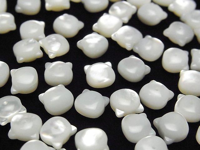 [Video] White Shell (Silver-lip Oyster) AAA Cat Motif 7x6mm [Half Drilled Hole (Back)] 1pc