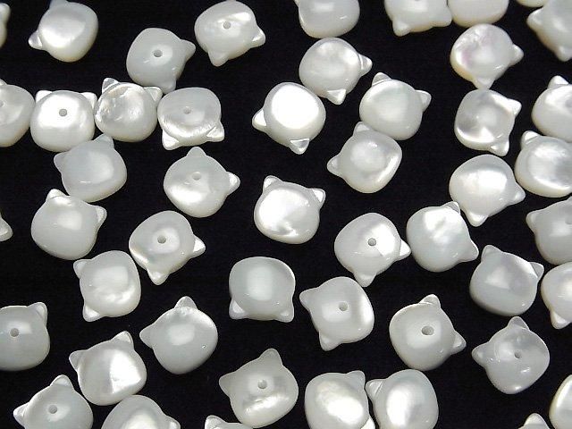 [Video] White Shell (Silver-lip Oyster) AAA Cat Motif 7x6mm [Half Drilled Hole (Back)] 1pc