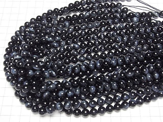 [Video] High-quality Natural Color Blue Tiger's Eye AAA Round 8mm half or 1-strand beads (approx. 15 inches/36 cm)