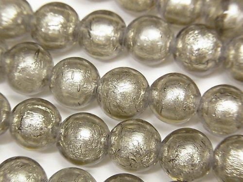 [Video] Lampwork Beads Round 10mm [Silver foil x light black] half or 1strand beads (aprx.11inch/27cm)