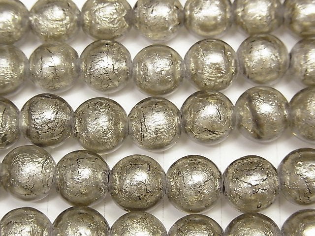 [Video] Lampwork Beads Round 10mm [Silver foil x light black] half or 1strand beads (aprx.11inch/27cm)