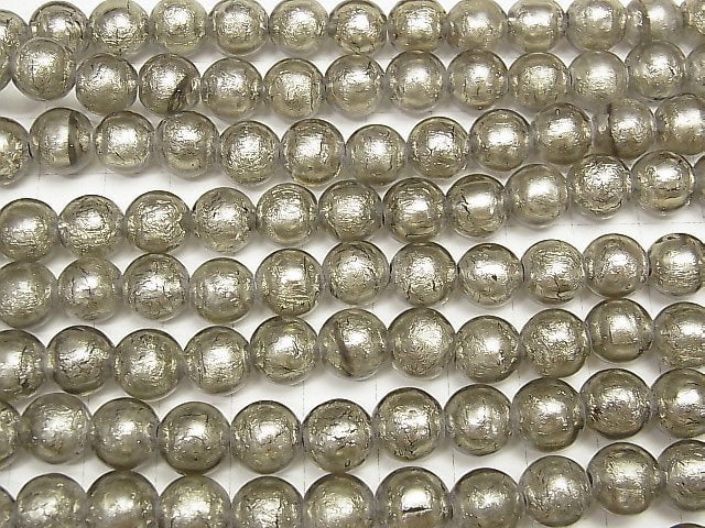 [Video] Lampwork Beads Round 10mm [Silver foil x light black] half or 1strand beads (aprx.11inch/27cm)