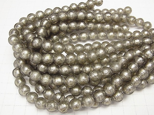 [Video] Lampwork Beads Round 10mm [Silver foil x light black] half or 1strand beads (aprx.11inch/27cm)