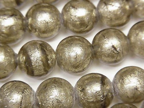 [Video] Lampwork Beads Round 12mm [Silver foil x light black] half or 1strand beads (aprx.10inch/26cm)