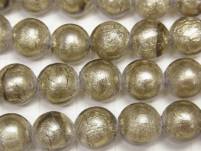 [Video] Lampwork Beads Round 12mm [Silver foil x light black] half or 1strand beads (aprx.10inch/26cm)