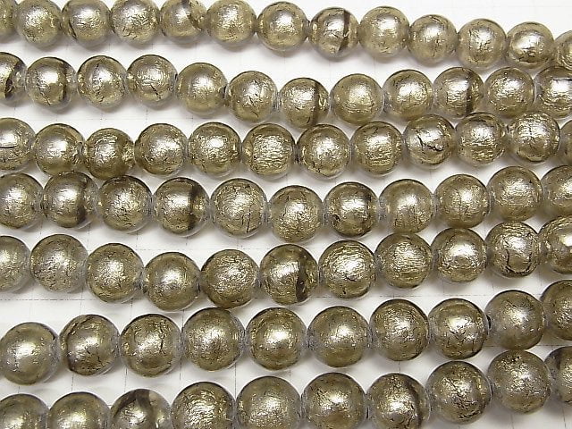 [Video] Lampwork Beads Round 12mm [Silver foil x light black] half or 1strand beads (aprx.10inch/26cm)