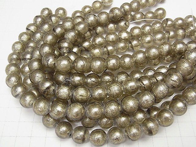 [Video] Lampwork Beads Round 12mm [Silver foil x light black] half or 1strand beads (aprx.10inch/26cm)