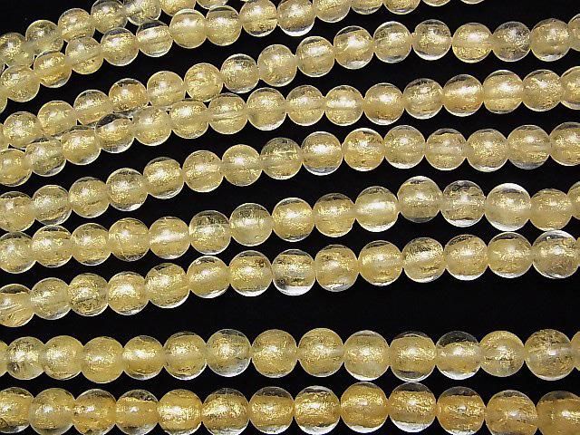 Lampwork Beads Round 10mm [Gold Powder x Clear] 1strand beads (aprx.10inch/26cm)