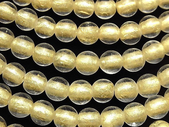 [Video] Lampwork Beads Round 12mm [Gold powder x clear] 1strand beads (aprx.12inch / 30cm)