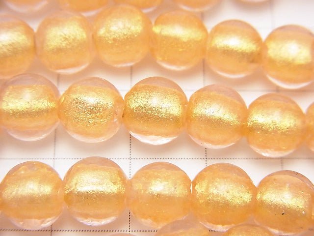 Lampwork Beads Round 8mm [Gold Powder x Pink] 1strand beads (aprx.9inch/23cm)