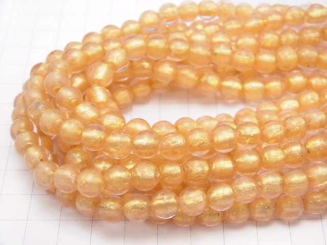 Lampwork Beads Round 8mm [Gold Powder x Pink] 1strand beads (aprx.9inch/23cm)